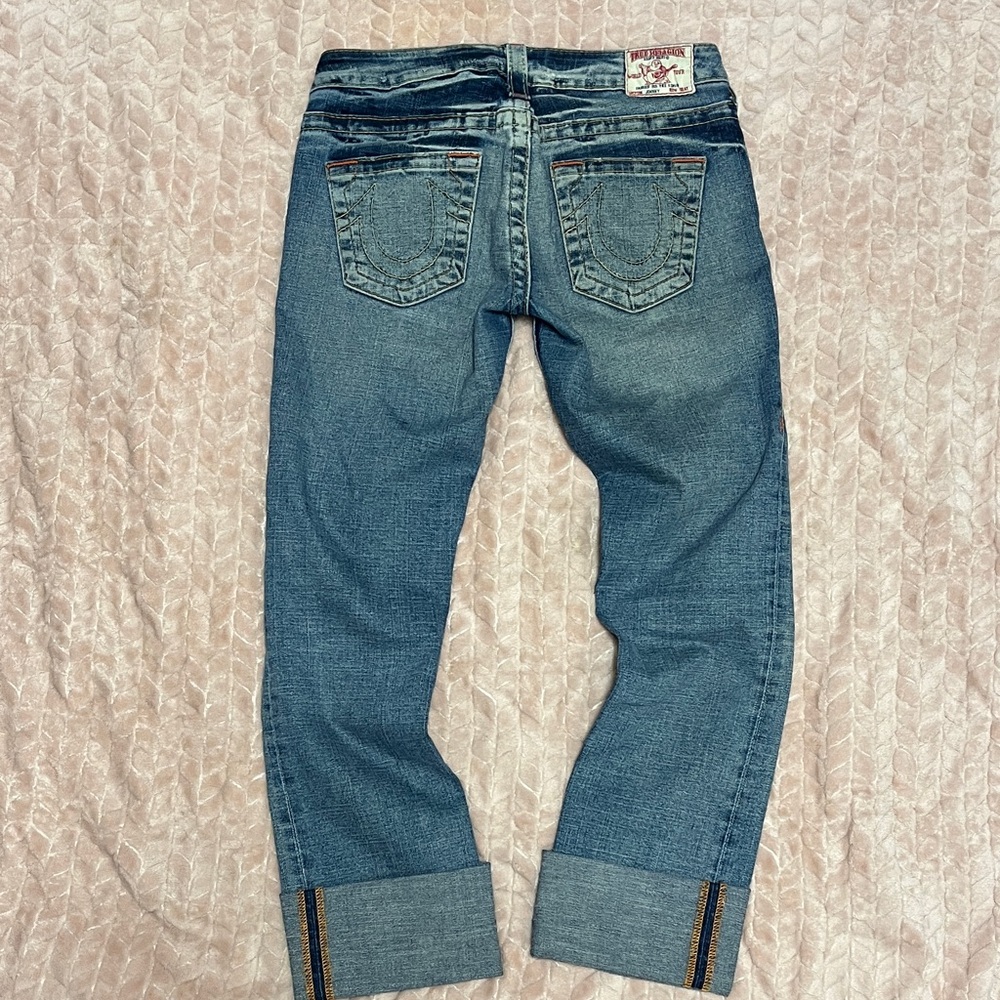 True Religion Classic Blue Denim Jeans Low Rise, Cuffed. 27x33 (uncuffed)